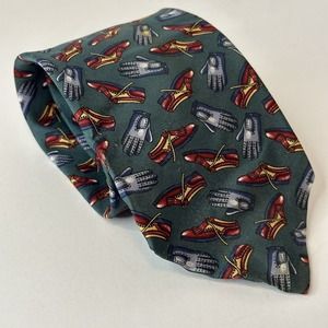 Sutter & Grant Neck Tie, Golf Themed Green/Gray/Red, Shoes & Gloves All Silk USA